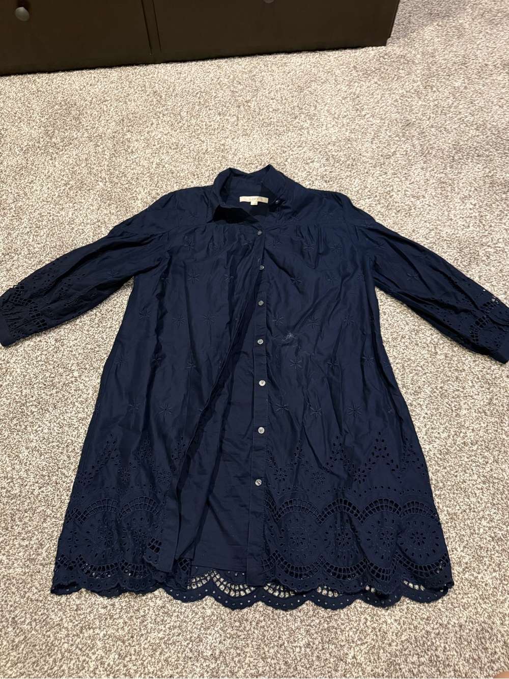 Womens Navy Eyelet Button-Front Dress
